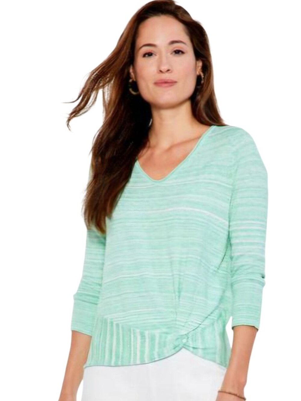 Nic + Zoe Space Dye Vital Twist Sweater Green Mix Lightweight Size M